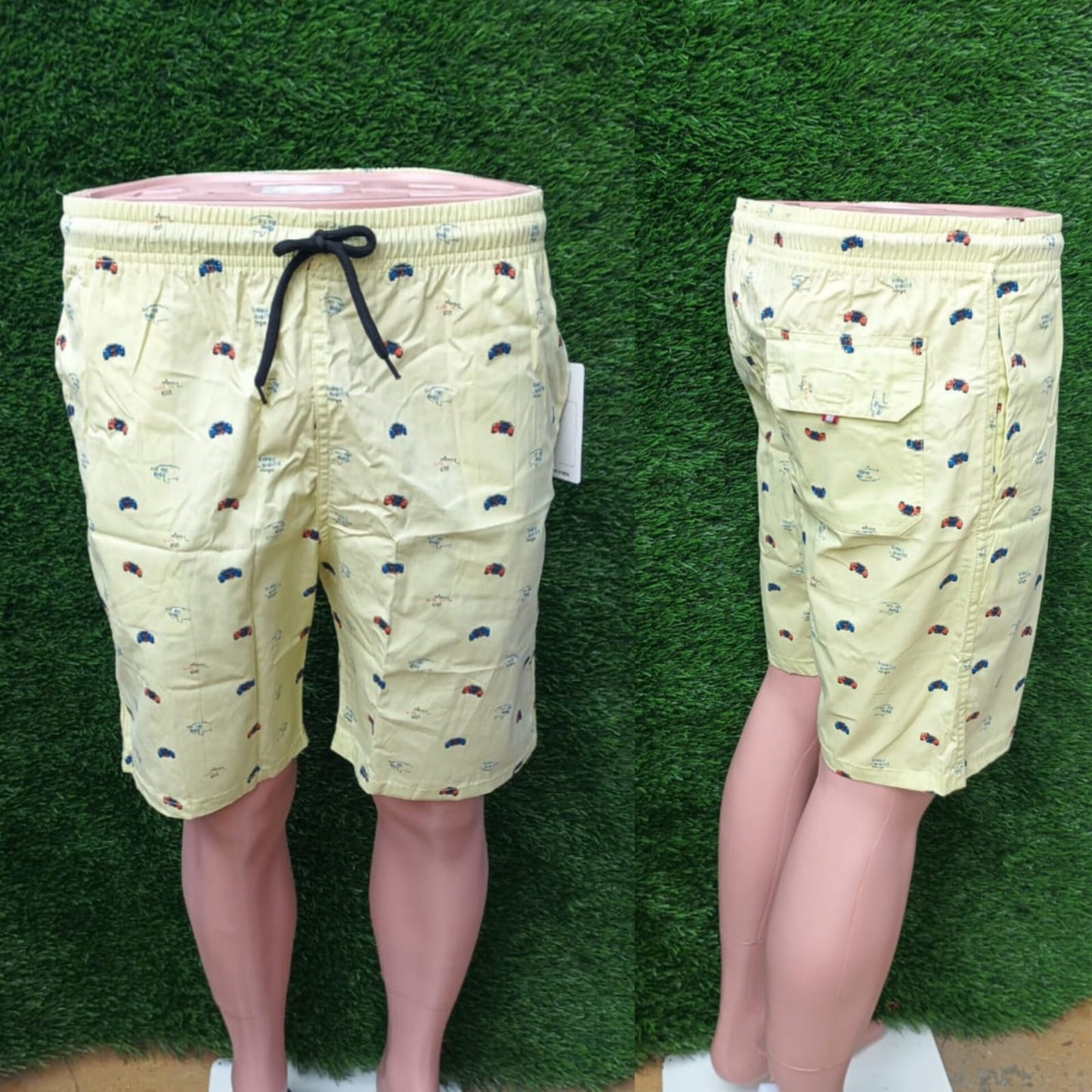Men Light Yellow Printed Side Pockets Shorts