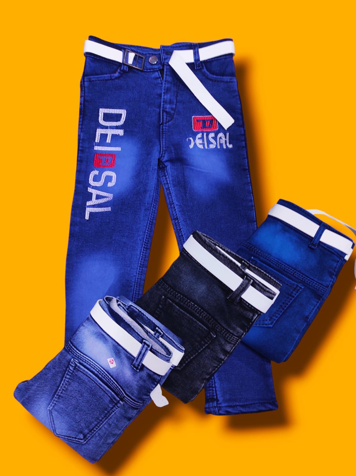 Knitted Front Kadai Jeans- Blue