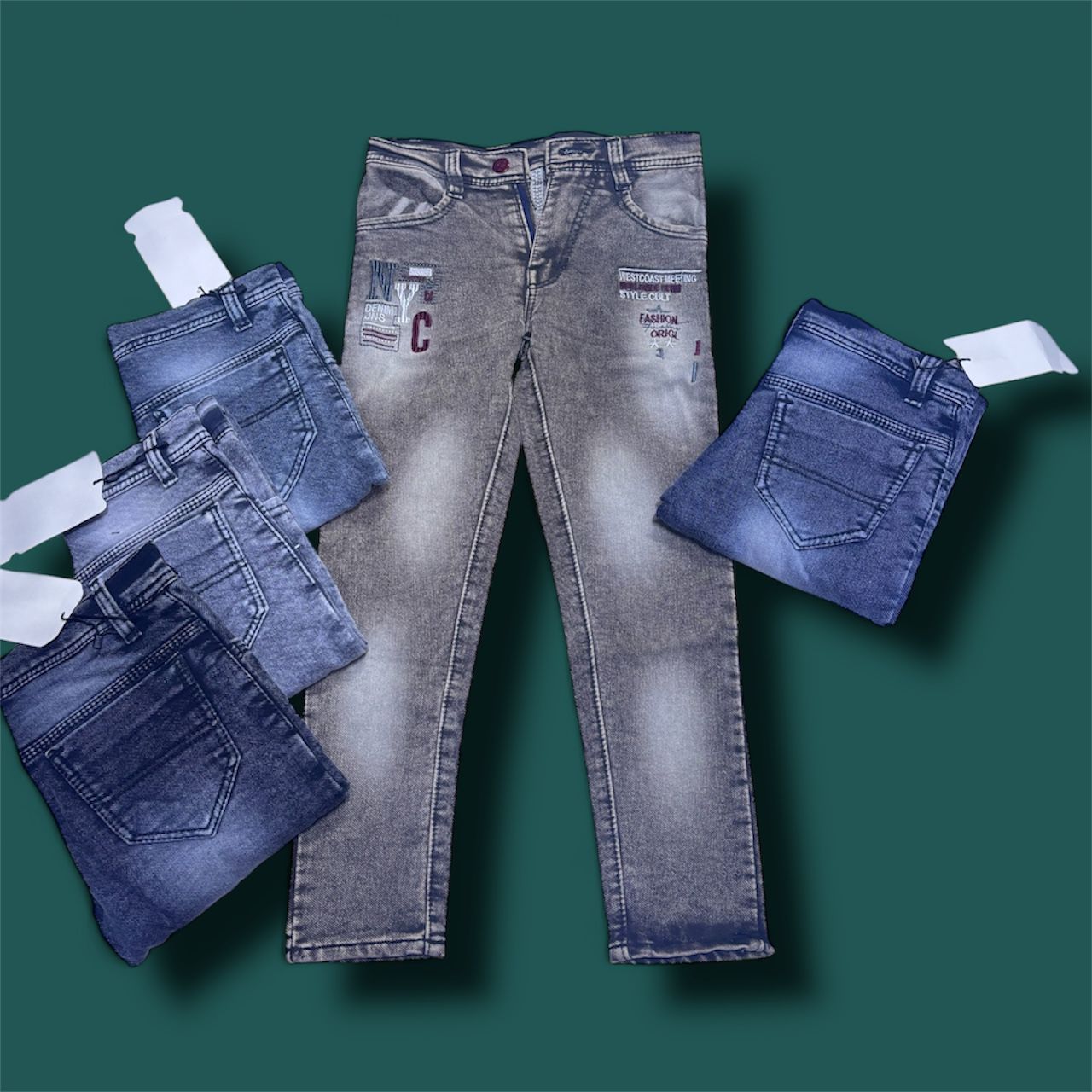 Knitted front kadai Jeans - Gray/Blue