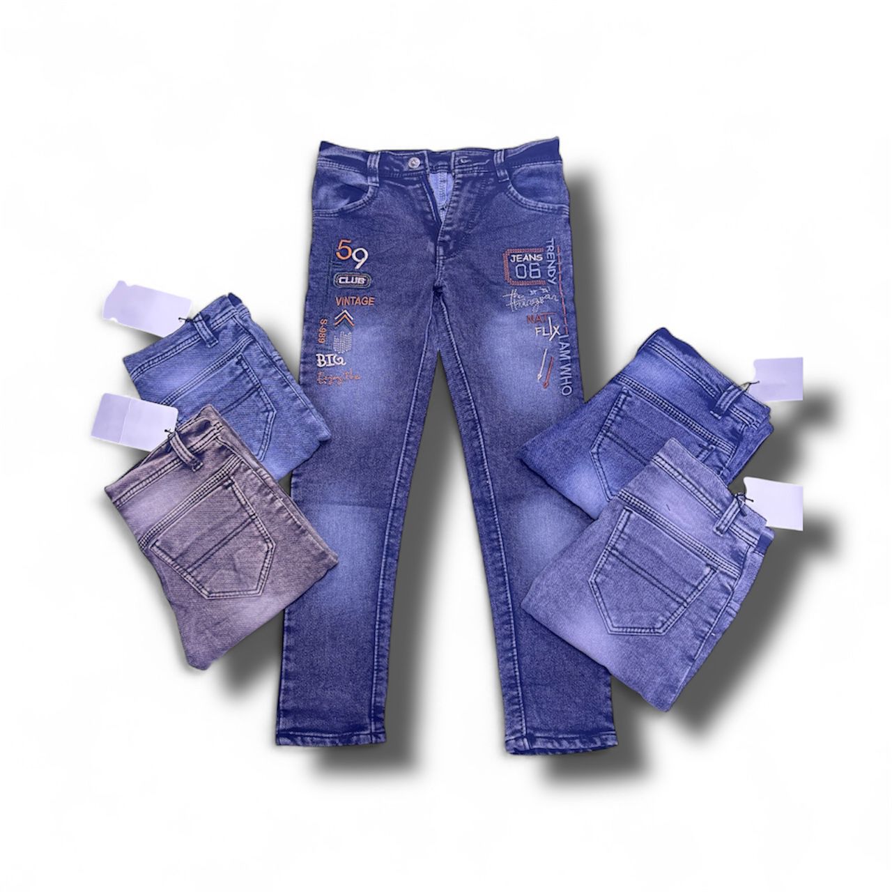 Knitted front kadai Jeans - Navy Blue