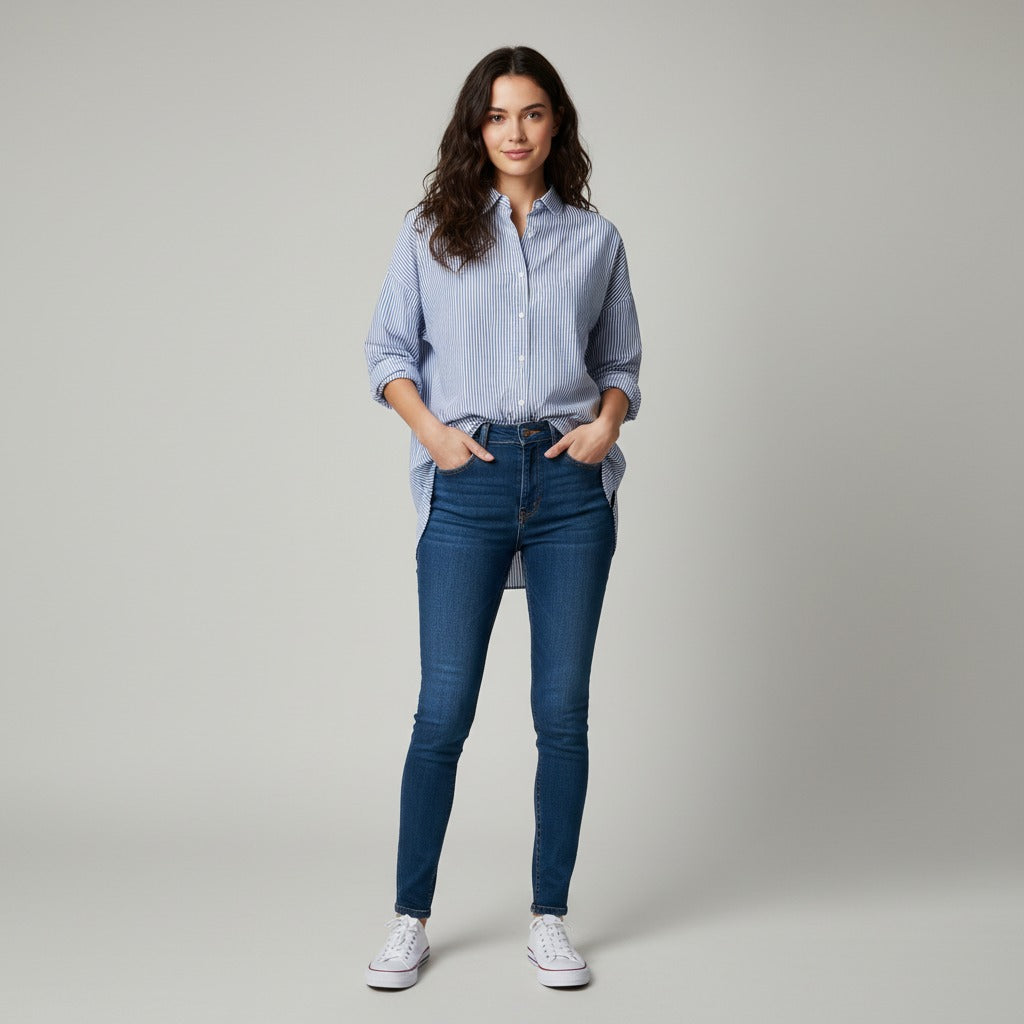 Blue & White Lining Full Sleeve Shirt