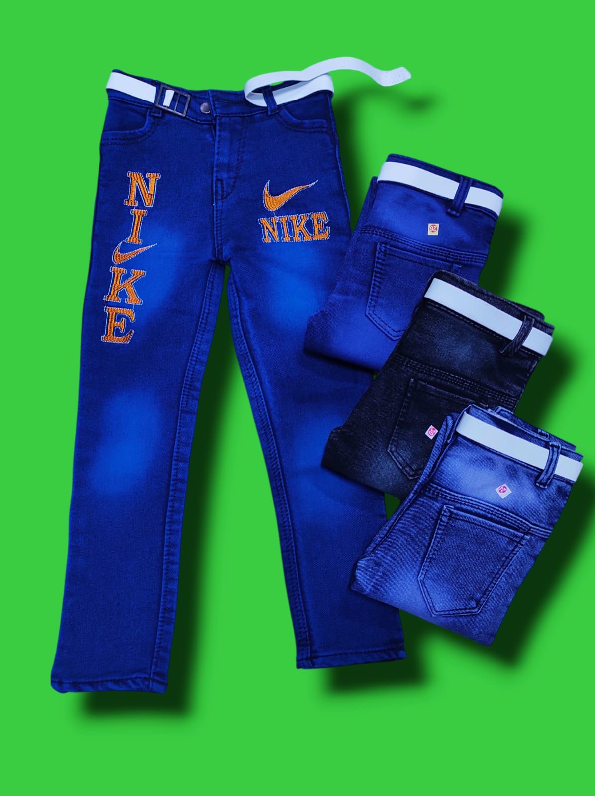 Knitted Front Kadai Jeans- Dark Blue