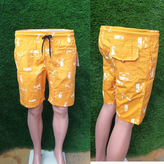 Men Yellow Printed Side Pockets Shorts