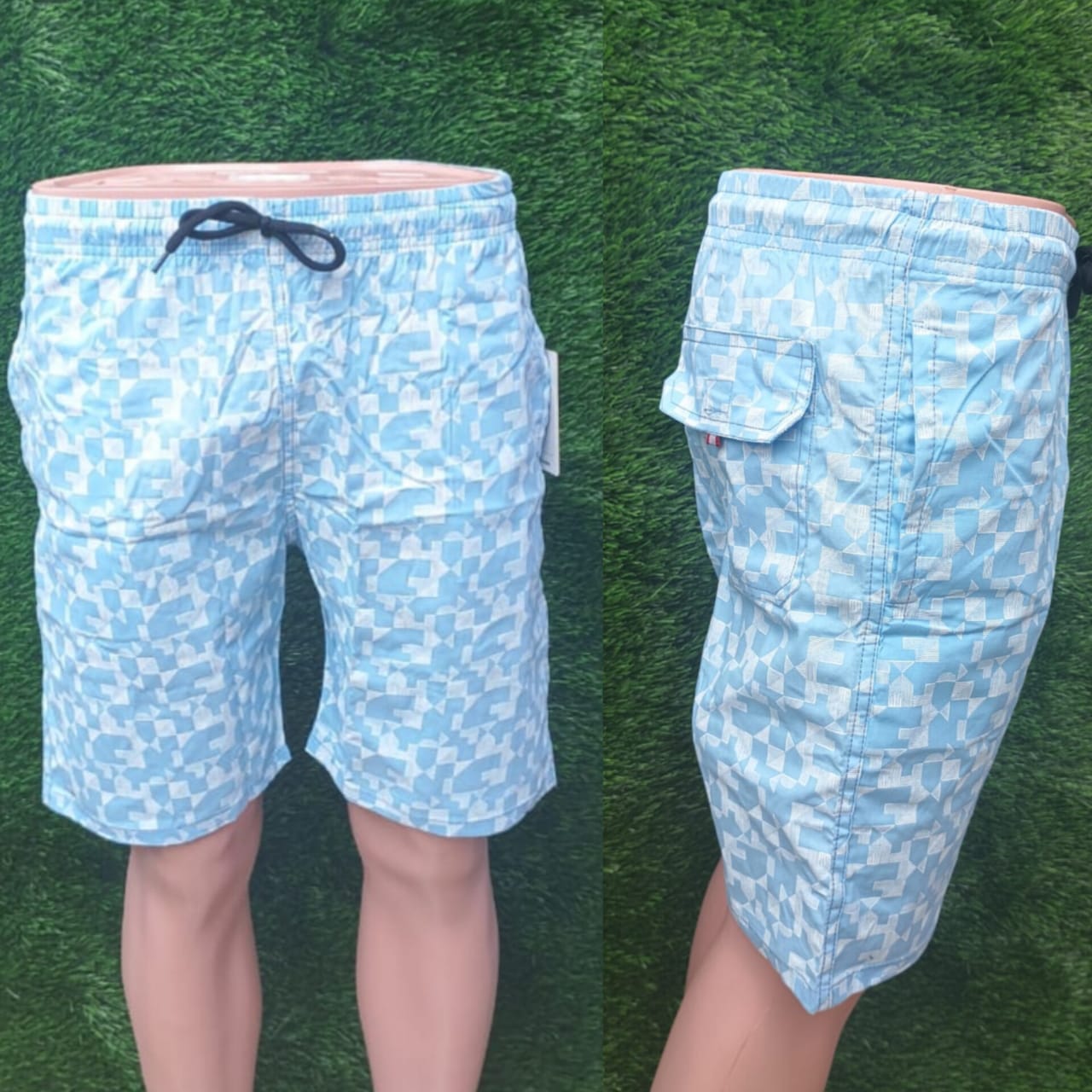 Men Sky Blue Printed Side Pockets Shorts
