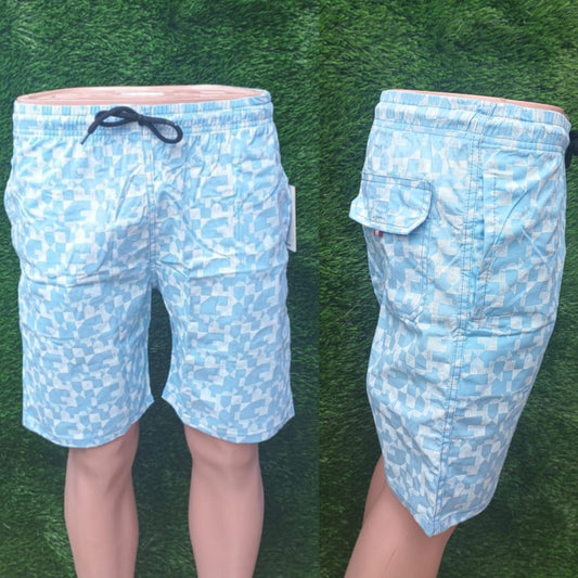Men Sky Blue Printed Side Pockets Shorts