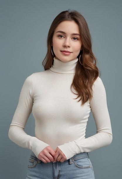 White High Neck Full Sleeve Top