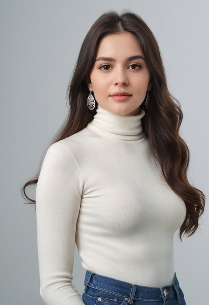 White High Neck Full Sleeve Top