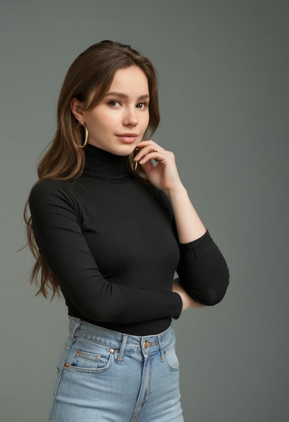 Black High Neck Full Sleeve Top