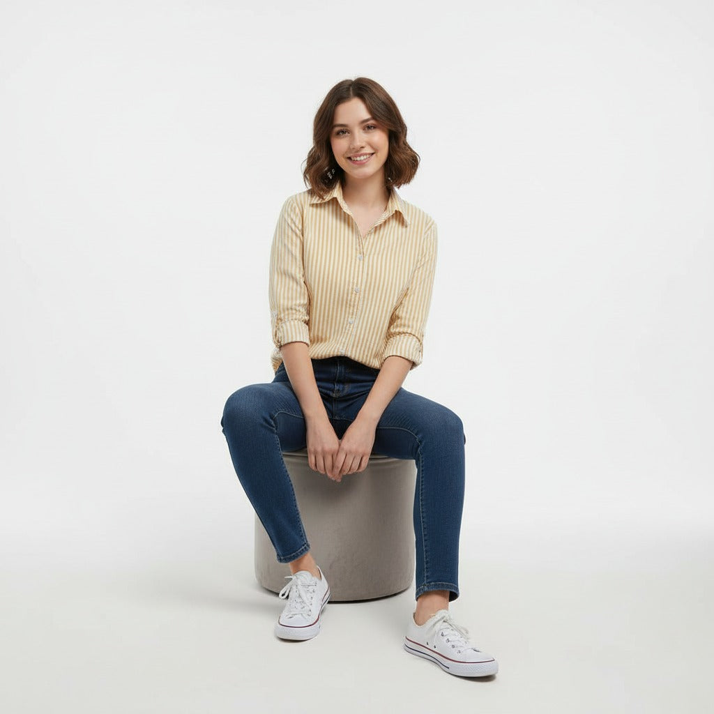 Yellow & White Lining Full Sleeve Shirt