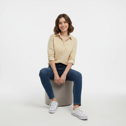 Yellow & White Lining Full Sleeve Shirt