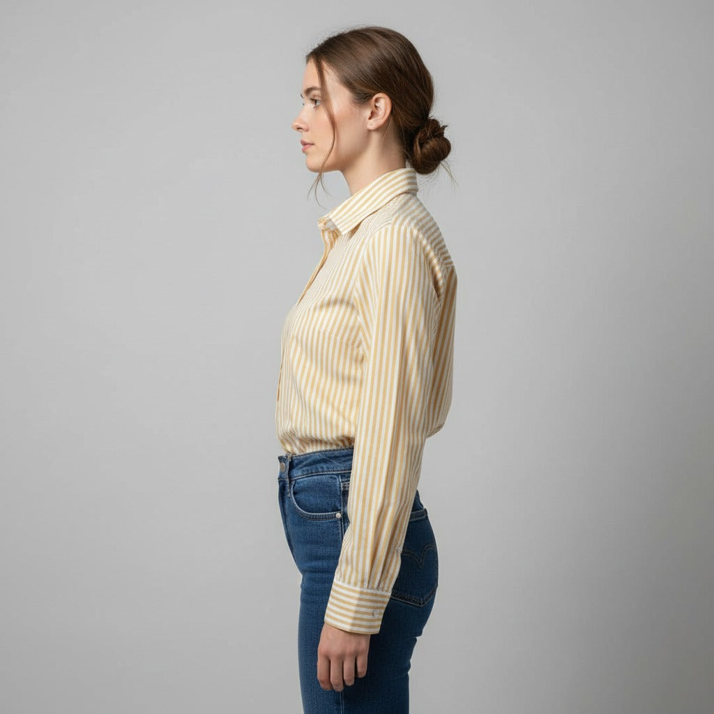 Yellow & White Lining Full Sleeve Shirt