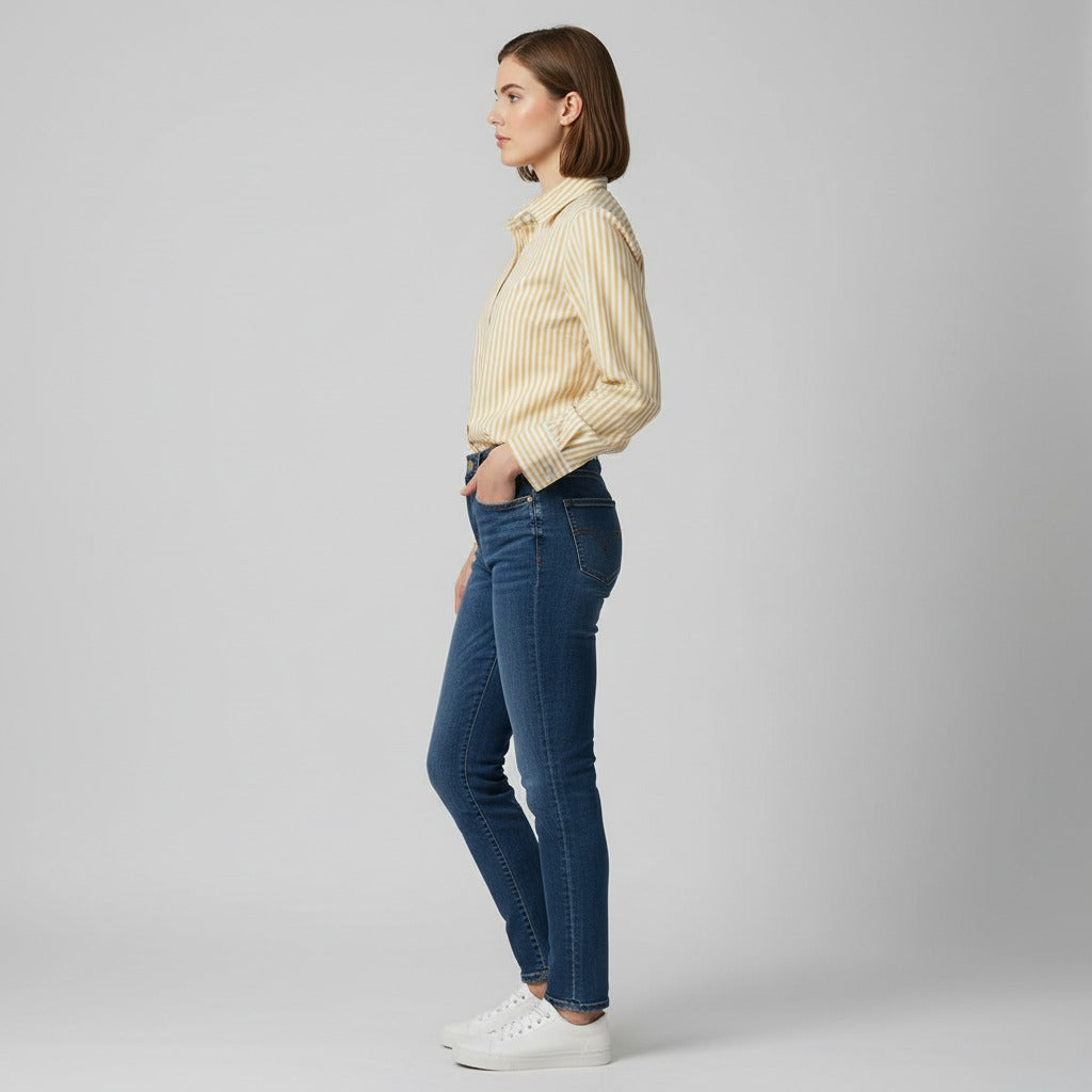 Yellow & White Lining Full Sleeve Shirt