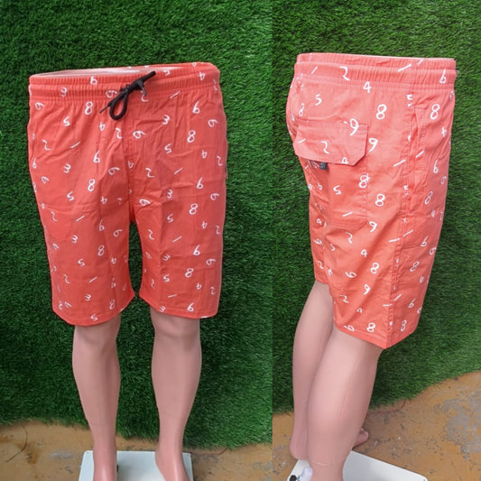 Men Red Printed Side Pockets Shorts