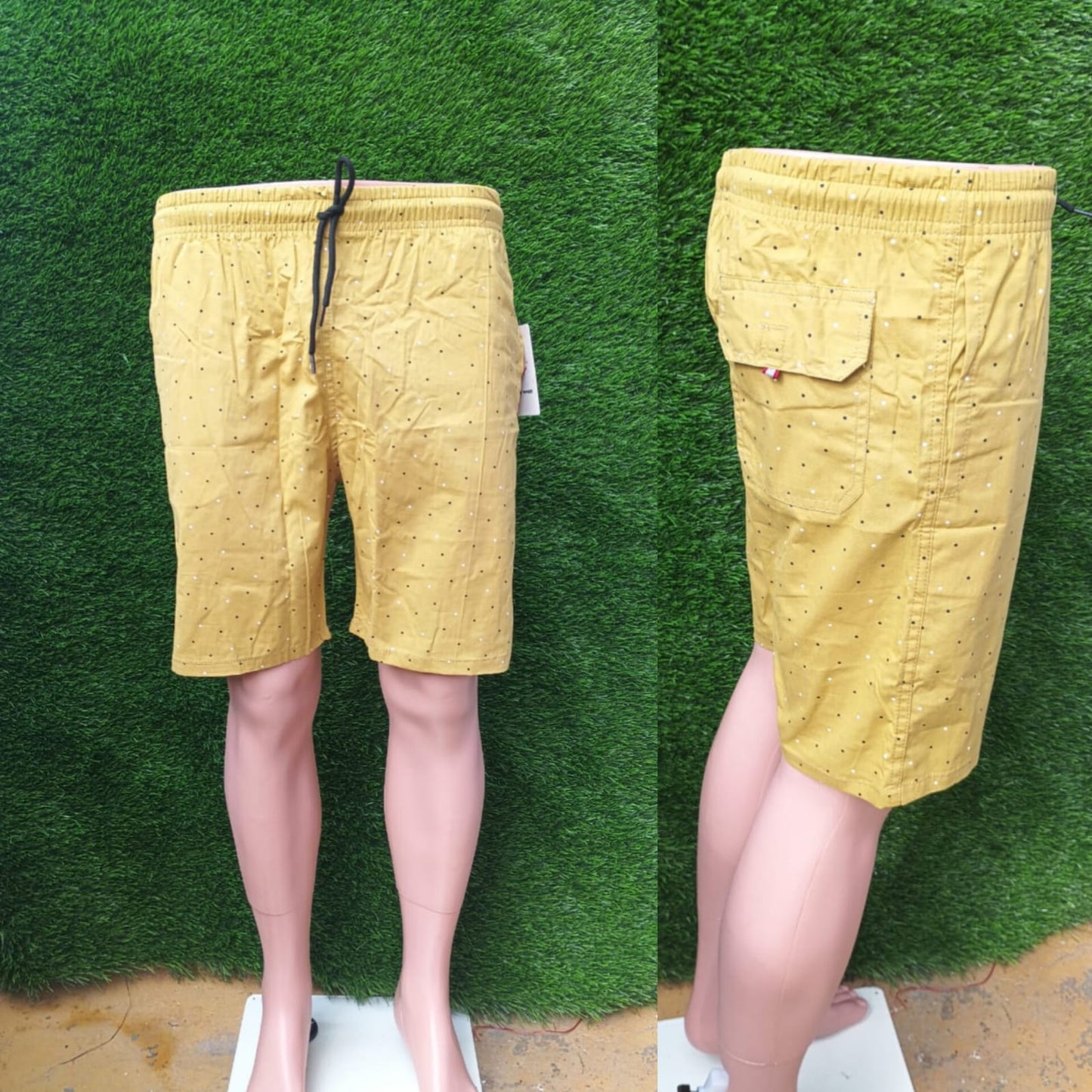 Men Mustard Yellow Printed Side Pockets Shorts